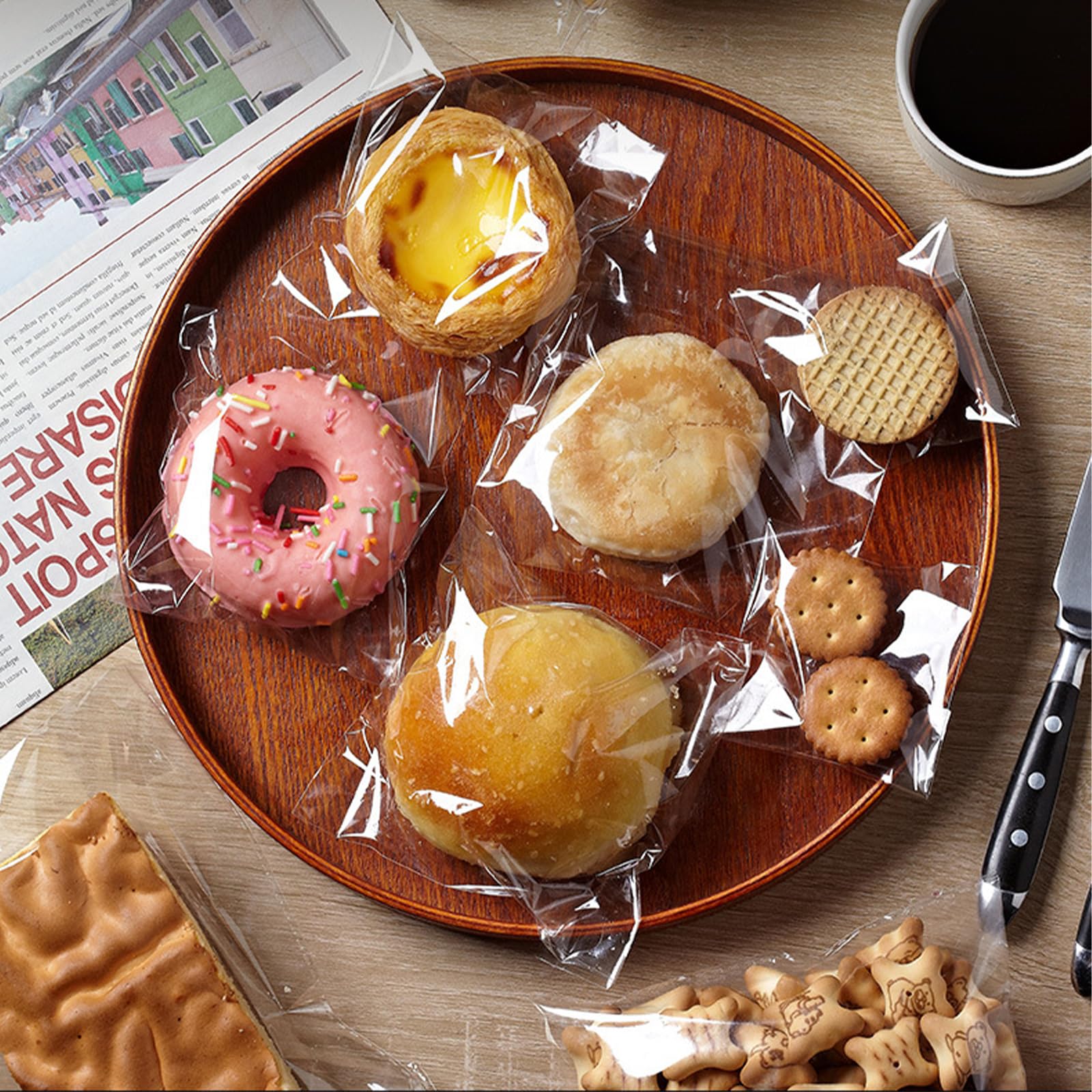 20 x 30cm Cellophane Bags, Big Clear Cellophane Bags, 100Pcs Cookie Bag Plastic Sweet Bag Packaging for Bakery Cookie - Image 4