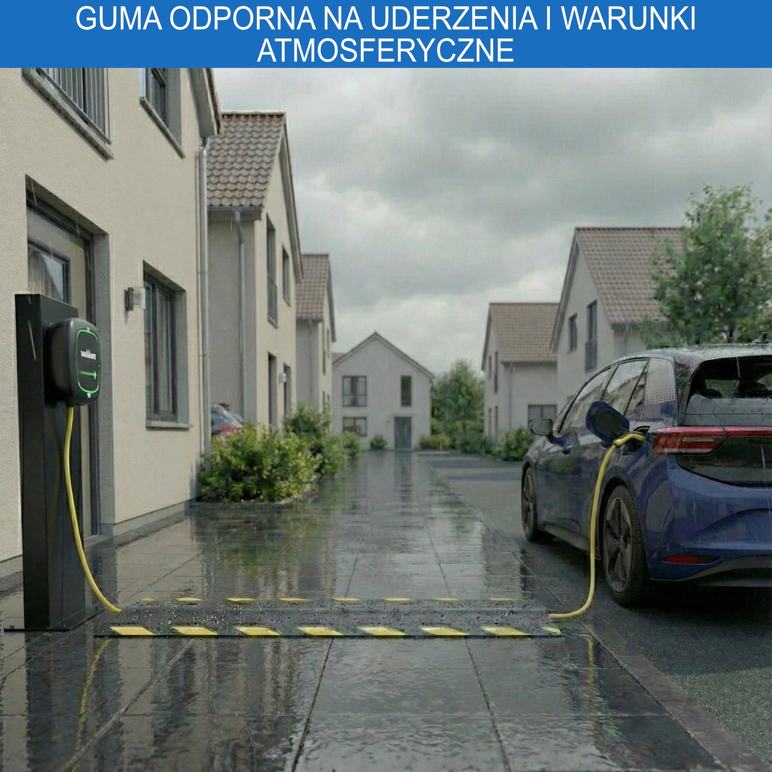 Mata kablowa 1 m, kanał kablowy do samochodu elektrycznego, kabel do ładowania typu 2 – wytrzymała, płaska ochrona stopera do użytku na zewnątrz