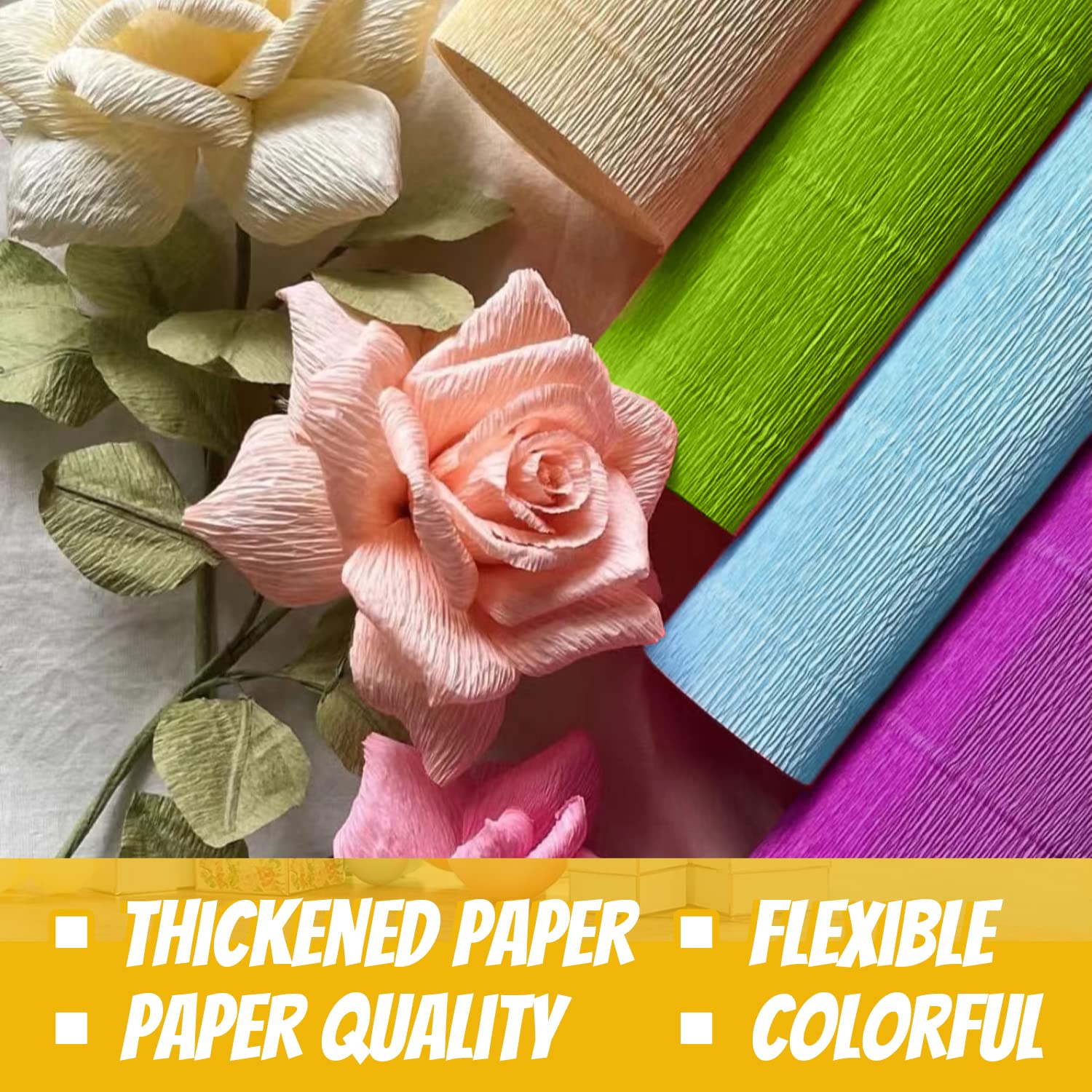 Lot de 8 rouleaux de papier crépon large de 25,4 cm x 2,4 m pour arrangements floraux artificiels - Kit de fabrication de fleurs vertes avec ruban et fil pour décorations de mariage, festival, fête,