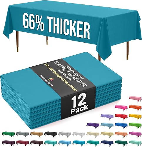 Miniatura 19 de Party Solids Mantel rectangular de plástico de alta calidad, 66% más grueso, 0.5 mil, paquete de 12 manteles color azul claro de 54 x 108 pulgadas,