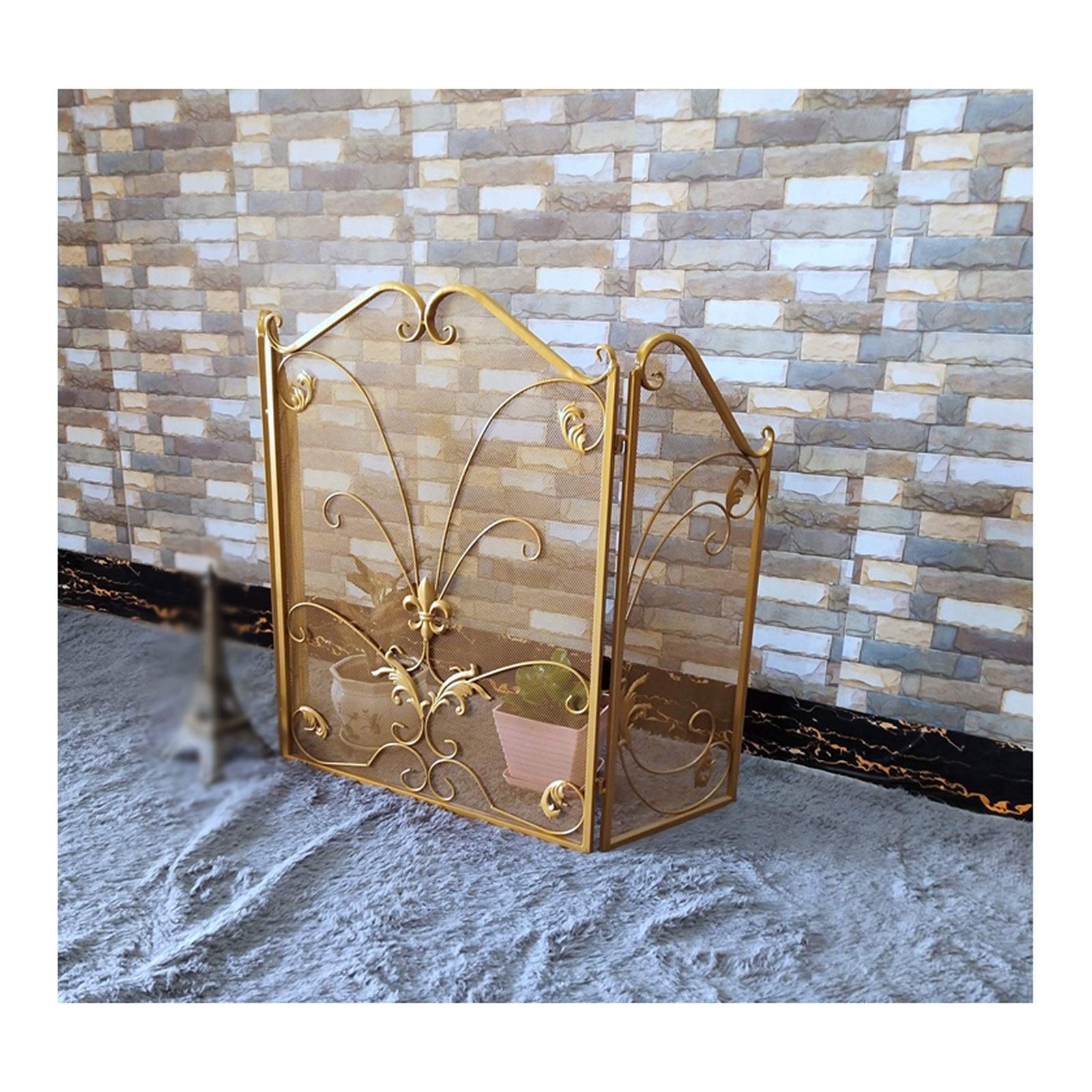 Fireplace Screen 3 Panel Wrought Iron Fireplace Screen Leaves Wrought Iron Decoration Fireplace Screen Spark Guard for Fireplace Accessories Spark Guard Cover