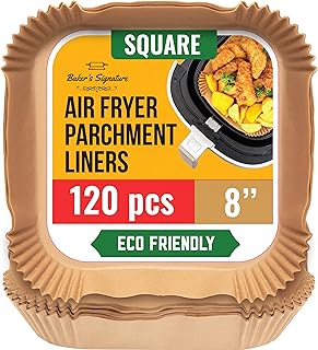 Air Fryer Liners, 120Pcs Disposable Air Fryer Parchment Paper Liners - Unbleached Baking Sheets – 8” Square for 4-7 qt Bas...