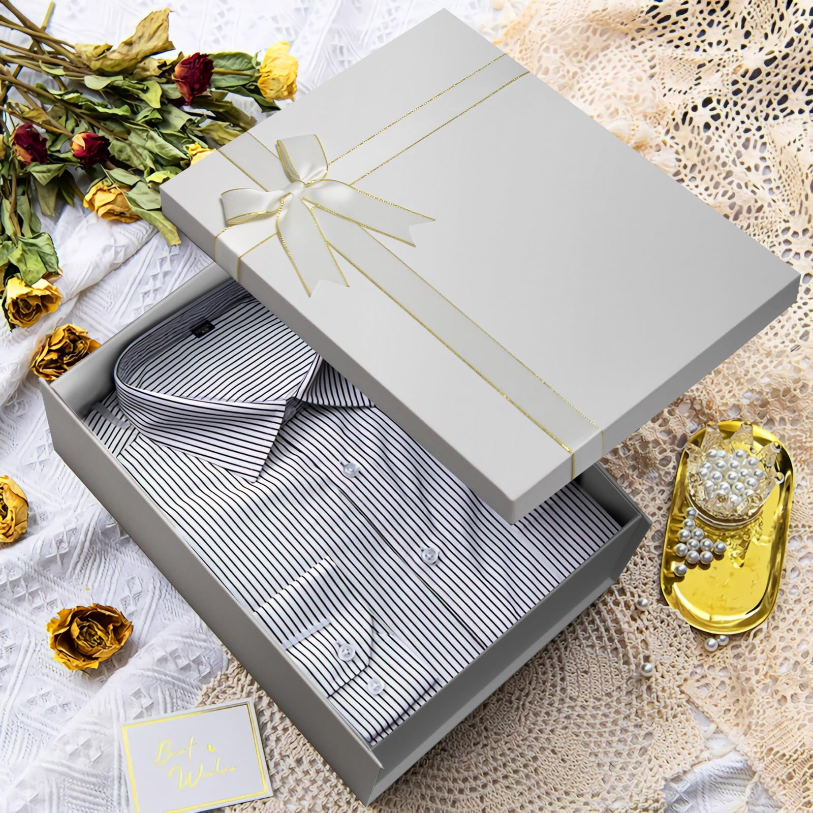 MOMONI 13-Piece White Gift Box Set - Assorted Sizes With 4" Deep Robe Boxes, Premium Quality