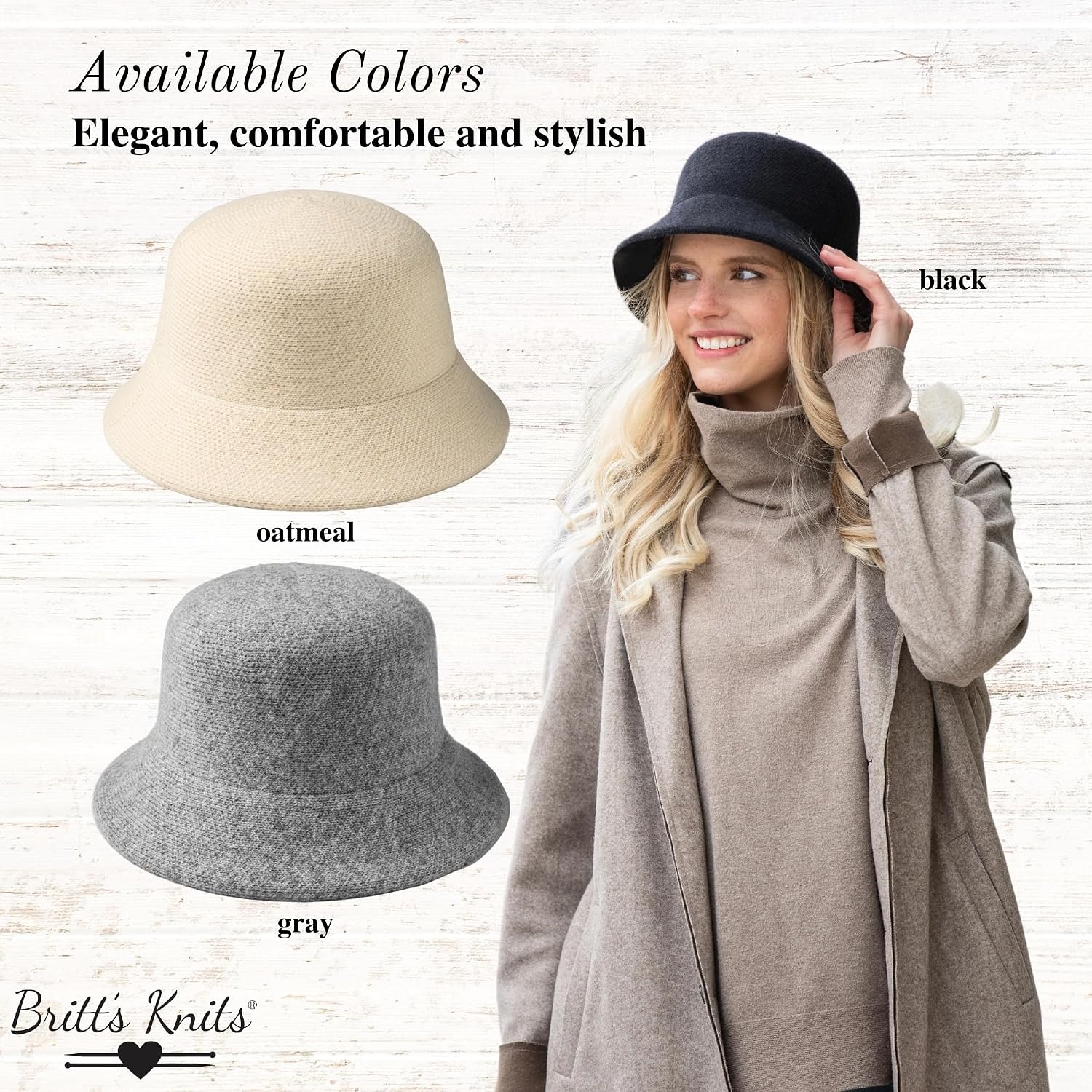 Britt's Knits Cloche Style Adjustable Bucket Hat for Women Vintage Hat
