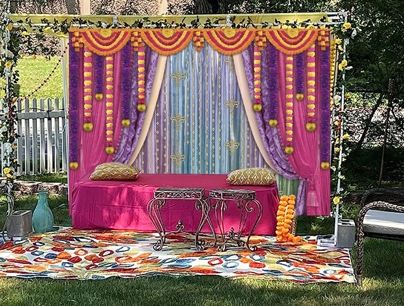 Diwali Backdrop 9x6ft - Marigold Floral Festival Of Lights Photography Background