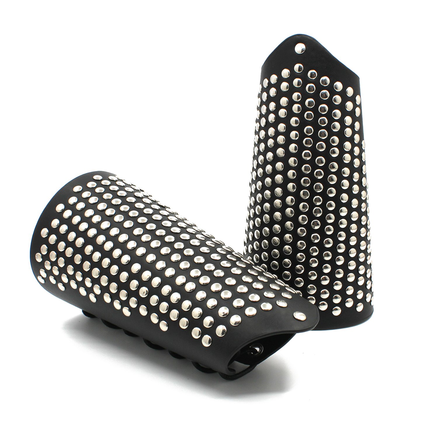 Holattio Mens Black Faux Leather Metal Arm Guards - Medieval Bracers