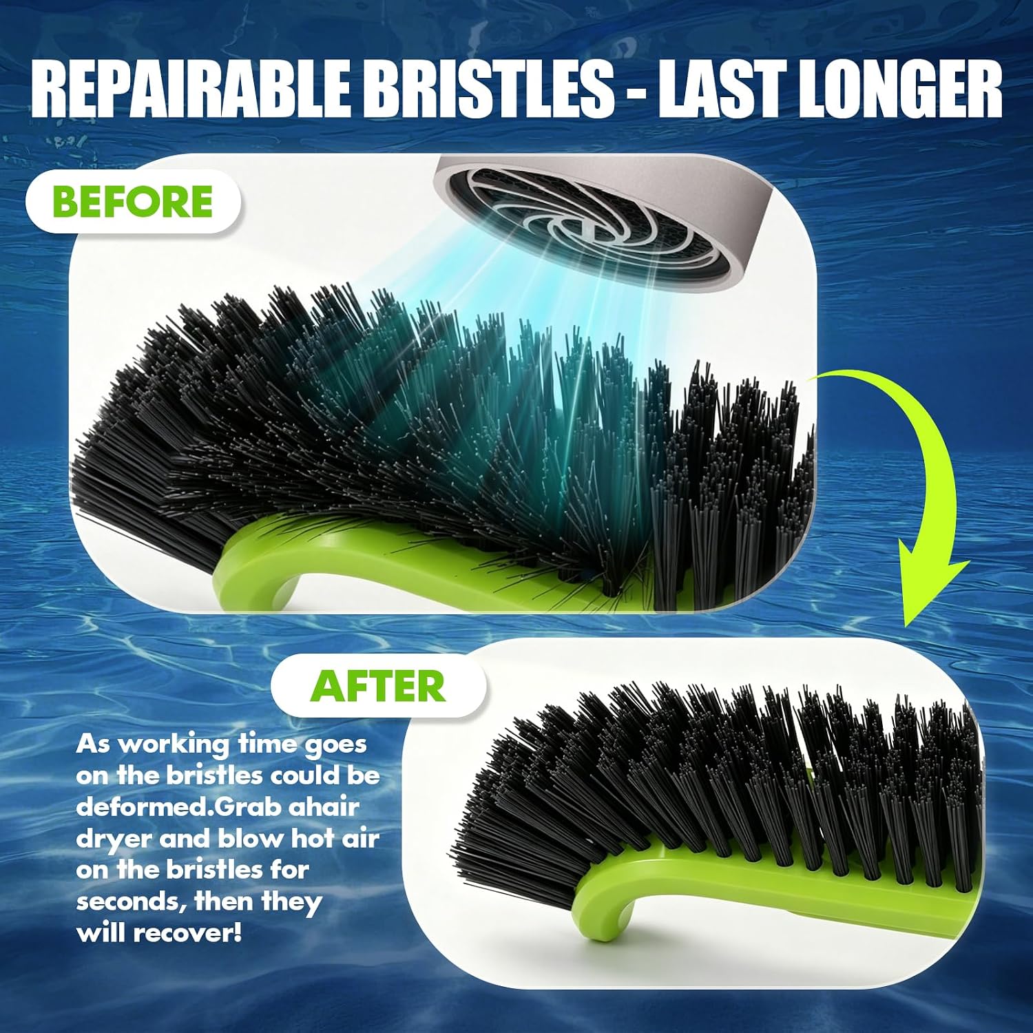 Pool Brush Head, Heavy Duty Scrub Brush with Upgraded Premium Nylon Bristles and Reinforced Aluminium Back for Cleaning Inground/Above Ground Swimming Pool, Walls, Bath Tub, Tiles & Floors.(Green)