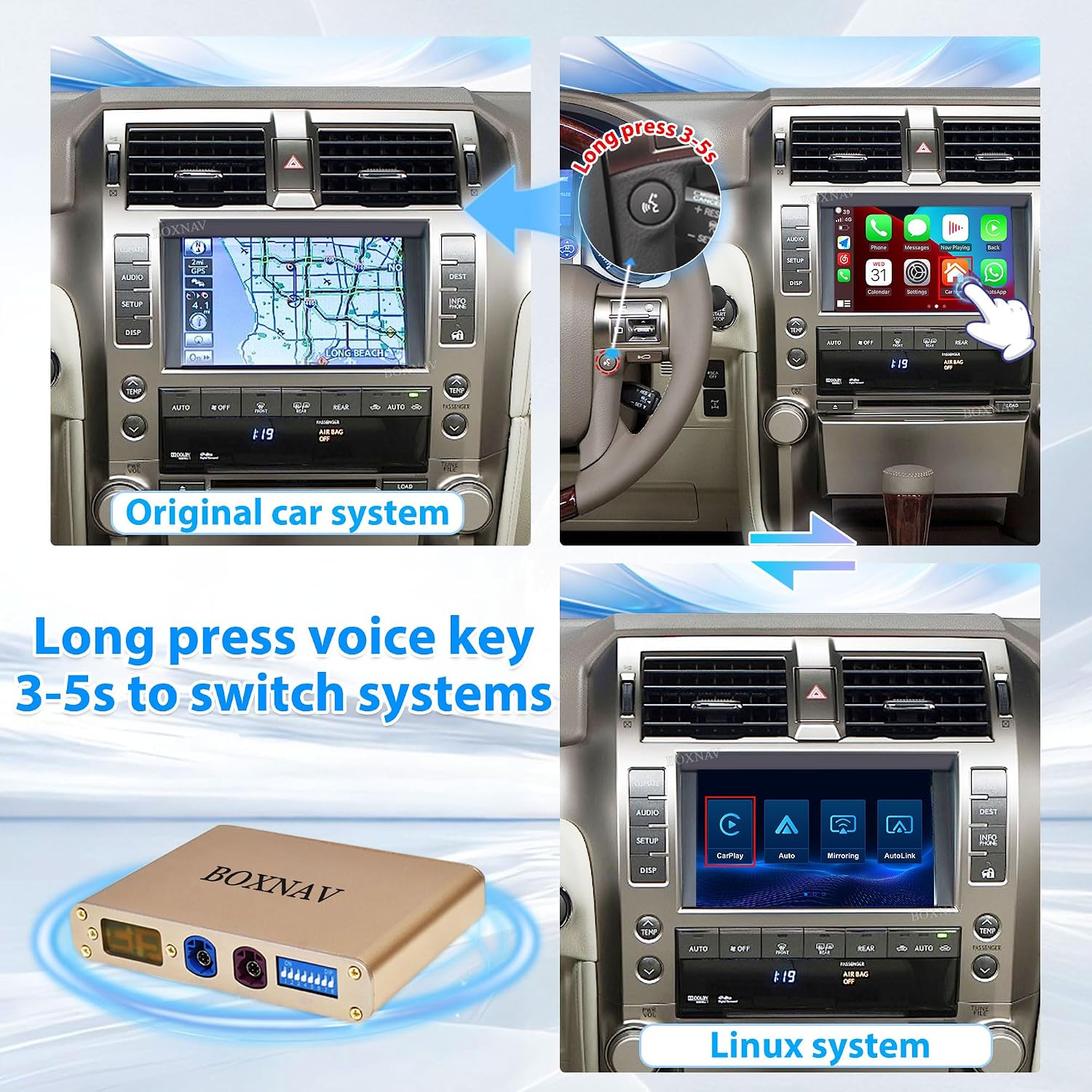 Linux System for Lexus GX460 2009 2010 2011 2012 2013 CarPlay Android Auto Mirror Link Support for Original Car Radio Function Reverse Camera Free Switching with OEM System image 2