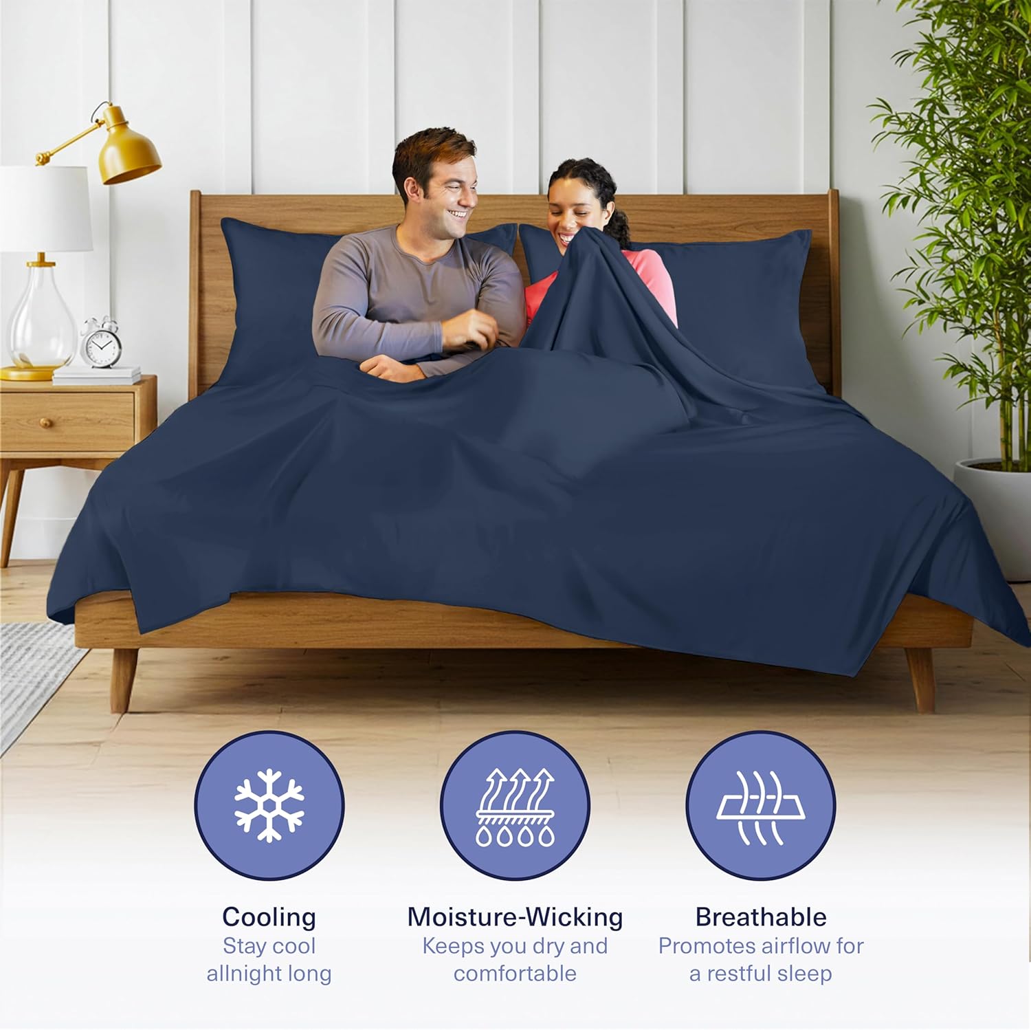 Kickoff Viscose Bamboo Sheets Queen Size 4-pc 100% Organic Bamboo Viscose Bed Cooling Sheets Queen Size Set Cool Bedding for hot Sleepers Sheet Set - Gift Ready Packaging (Navy, Q)
