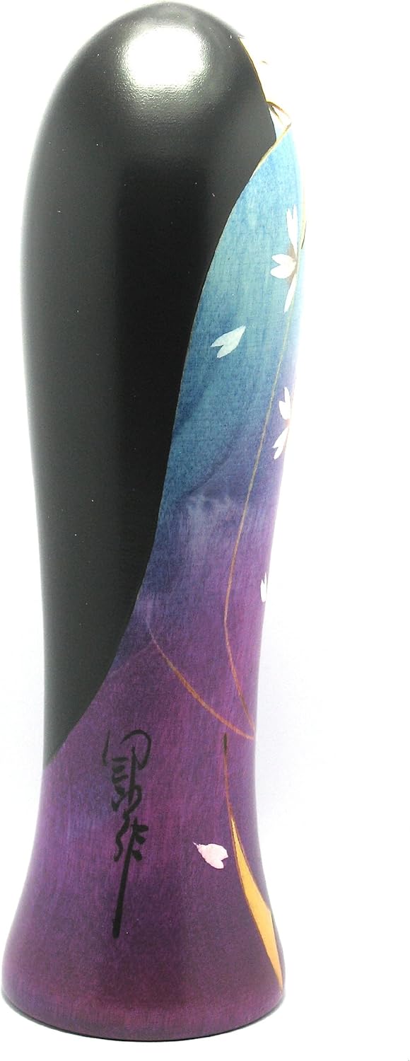 Kokeshi Doll Puple Kimono with Cherry Blossoms