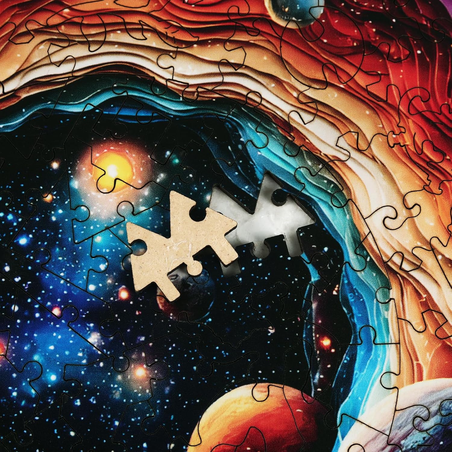 MEATRN 200 Pieces Wooden Puzzles for Adults - Planet Theme Colorful Astronomy Jigsaw Puzzle, Relaxing Space Puzzle Gift, Family Night Activity and Brain Challenge, 11.2x11.3 in