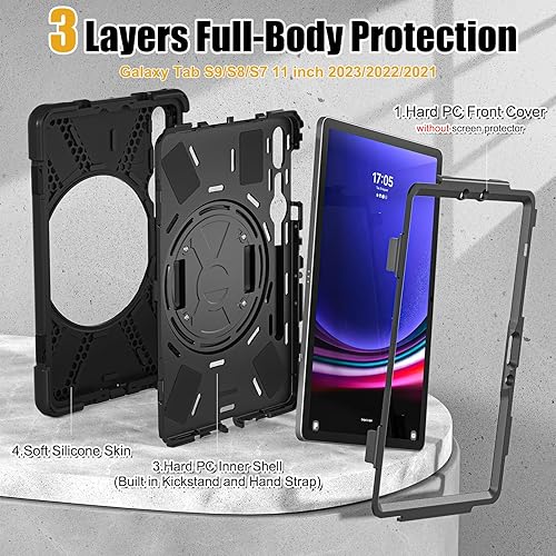Miniatura 7 de BRAECNstock Funda para Samsung Galaxy Tab S9S8S7 de 11 pulgadas 202320222020, S9 FE 10.9 pulgadas 2023, a prueba de golpes, con pestaña protectora
