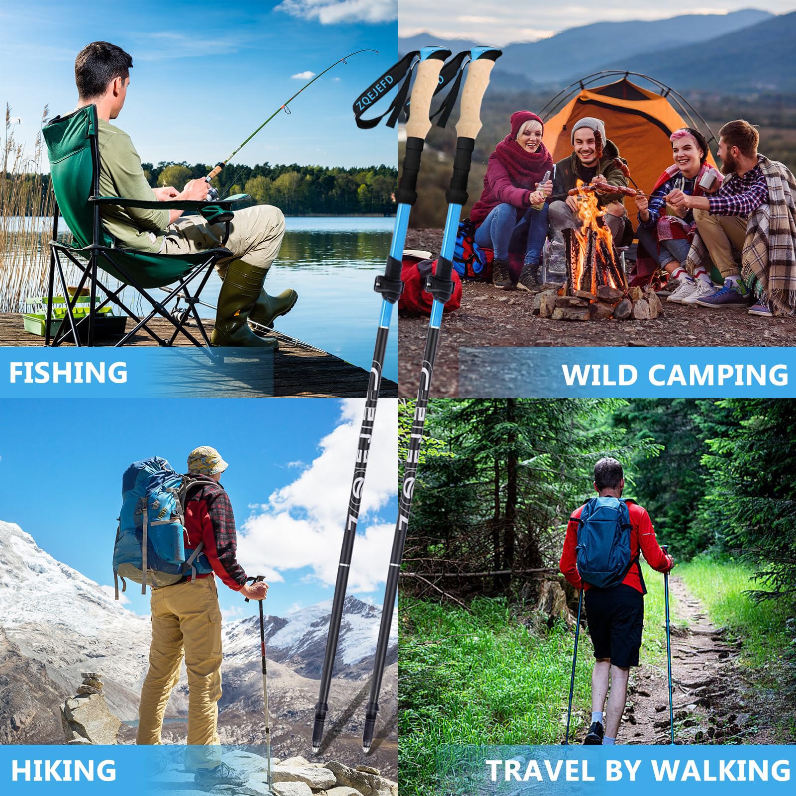 Wanderstöcke Nordic Walking Stöcke Trekkingstöcke, Teleskop Wanderstöcke Carbon & Aluminium mit Korkgriff,Verstellbar 108-135cm und Klemmverschluss mit 5 Paar Gummipuffers für Damen und Herren