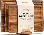 SMIRLY Bamboo Cutting Boards for Kitchen - Wood Cutting Board for Meal Prep, Serving, Charcuterie - Kitchen Gadgets, House Warming Gifts - Wooden Chopping Board Set of 3 with Holder - Natural Bamboo