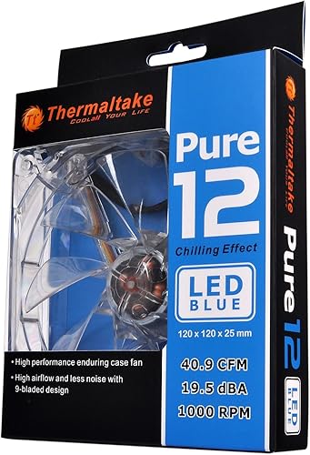 Vista 14 de Thermaltake 7.874 in Pure 20 Series LED azul silencioso alto flujo de aire alto rendimiento fácil instalar caso ventilador CL-F016-PL20BU-A