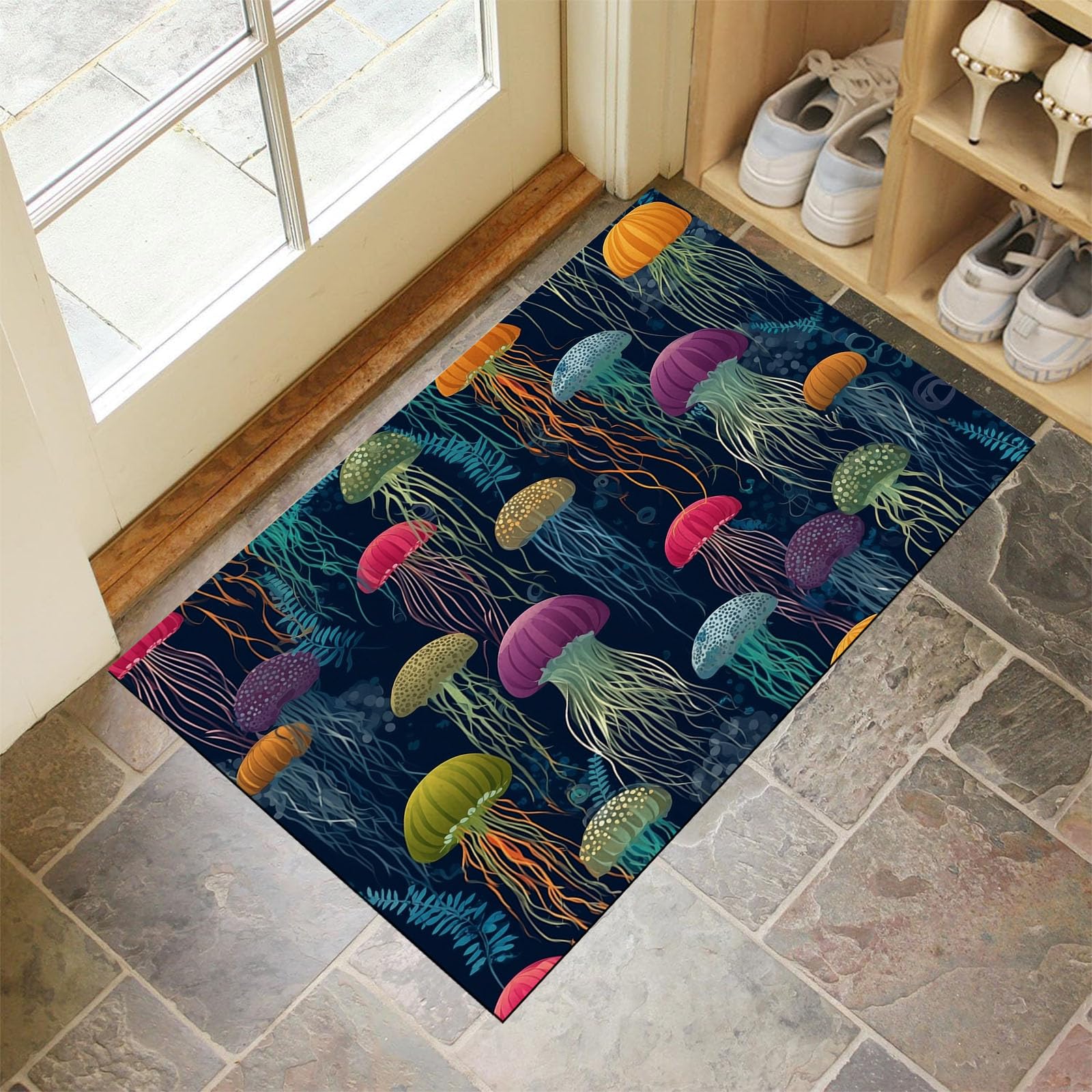 Tapis méduses bleu marine 90x150cm en fausse laine douce