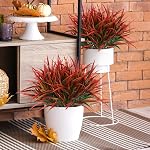 Weldomcor Plantes artificielles pour décorer l'extérieur 8 Bouteilles Fausses feuilles d'herbes, Faux vertères Tiges décoratifs Branche Plante Arbustes Intérieur pour la maison Jardin Fenêtre Box Patio Chemin de printemps Summer Decor (Rouge)