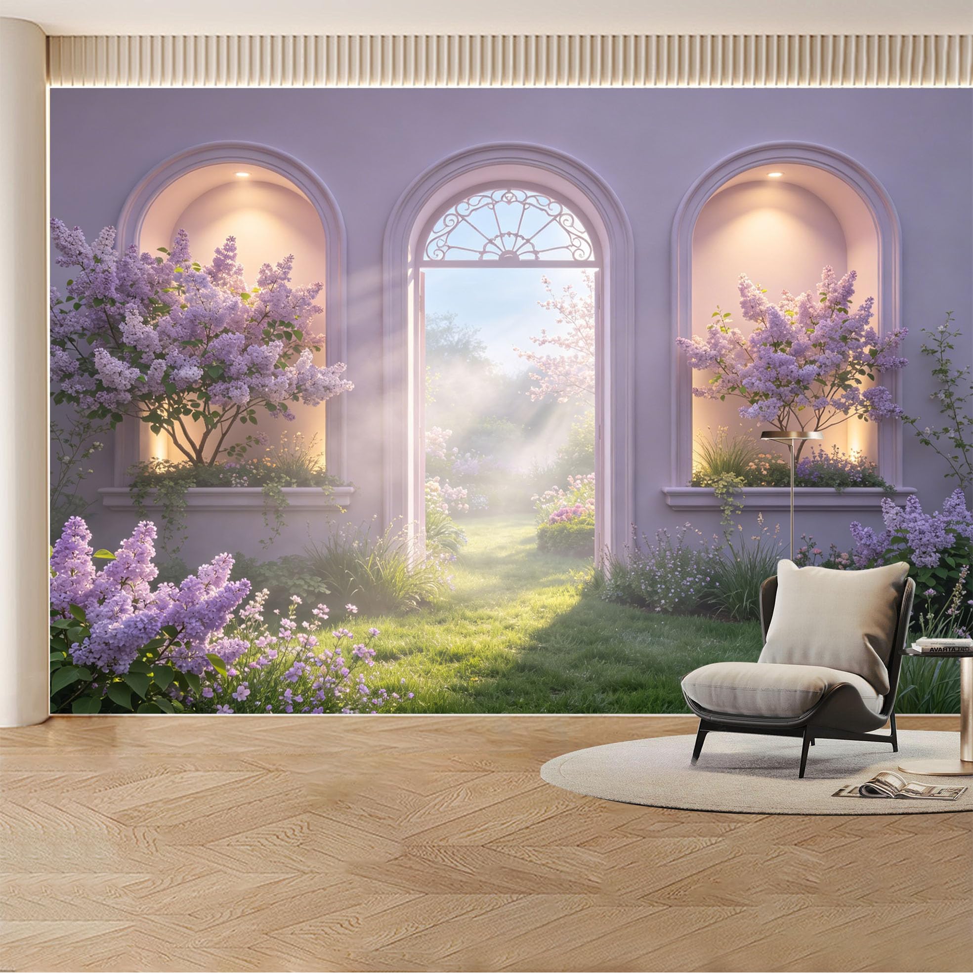 Custom Wall Mural Wallpaper Lilac Garden Landscape Nature Large Wall Art Wall Decor Romantic Spring Sunlit Removable SelfAdhesive Large Photo for Living Room， Bedroom， Office