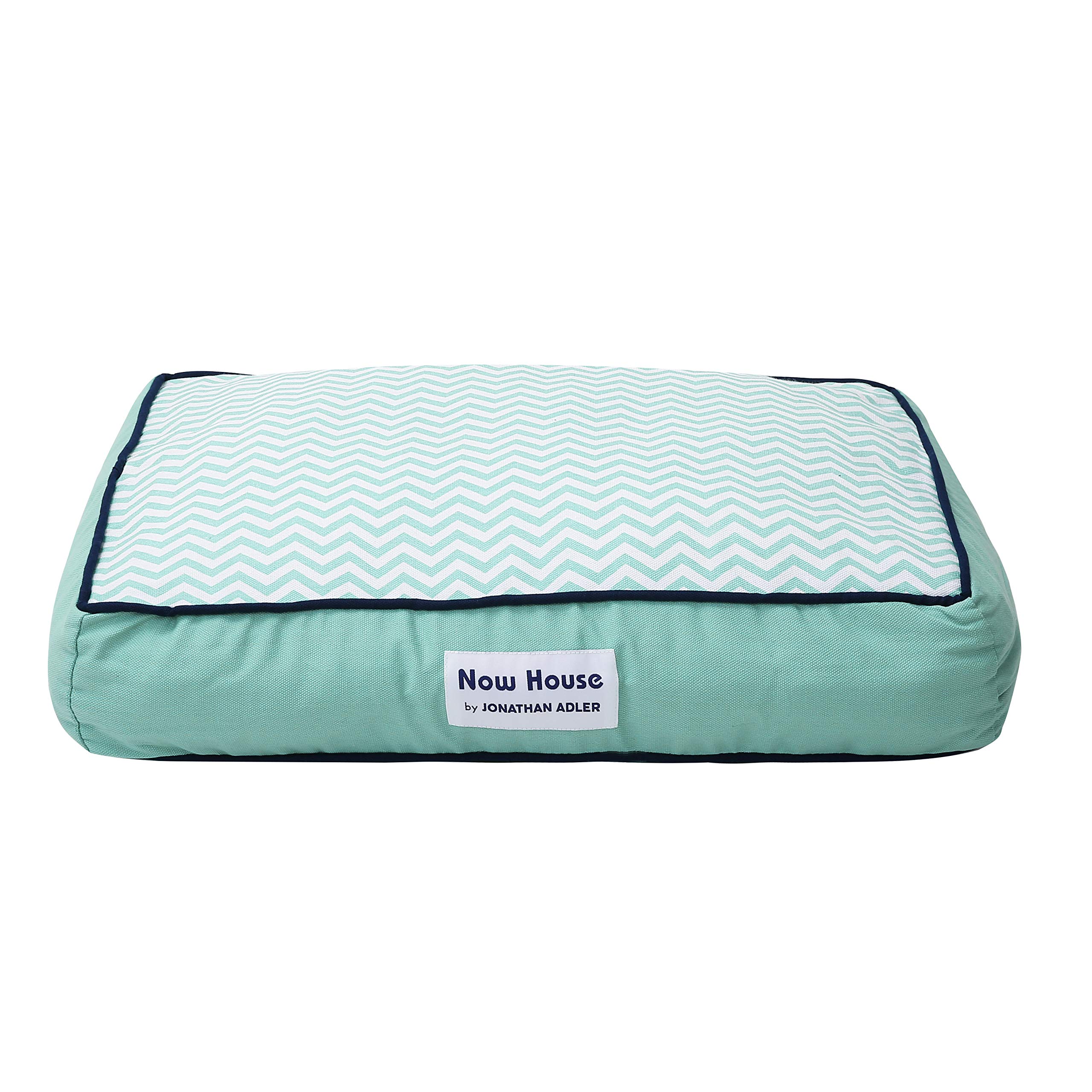 Jonathan Adler Hundebett Größe S – Blaugrünes Chevron-Muster, Abnehmbarer Bezug, 56x43x13 Cm