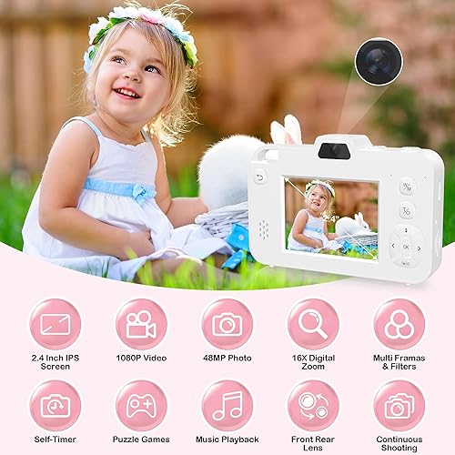 Miniatura 2 de Cámara Digital para Niños, 48MP 1080P Cámaras Digitales Compactas con Lente Dual, Cámara Pequeña Compacta con Zoom de 16X para Niñas y Niños,