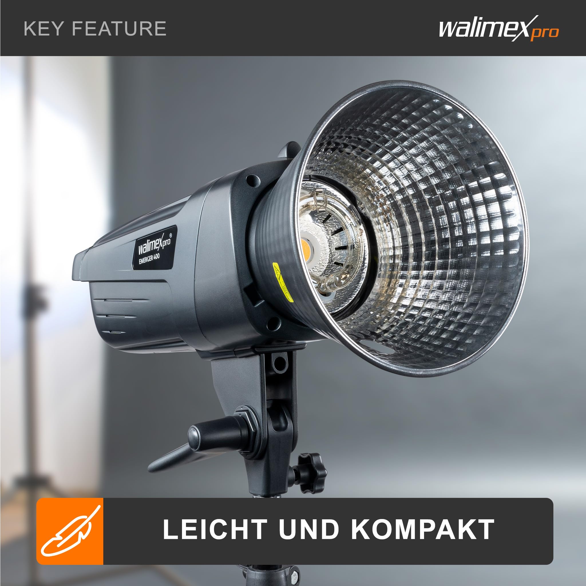 Walimex pro Emerger 400 Studioblitz mit 400 Ws Blitzleistung, Blitzgerät mit 2,4 GHz Funk, Fotoblitz mit kurzer Wiederaufladezeit, Blitzleuchte mit dimmbarem LED-Einstelllicht