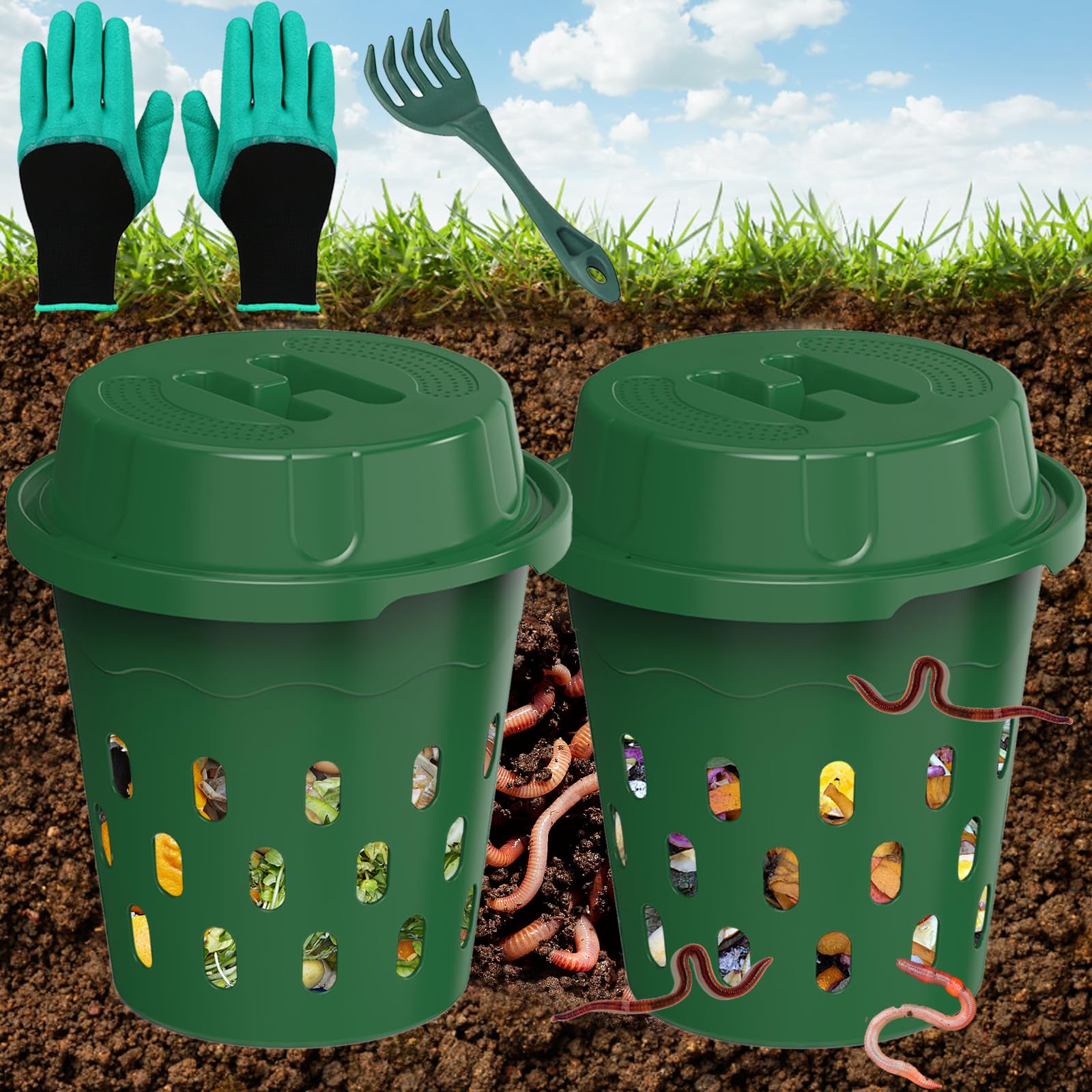 TOP XIAN Inground Worm Composter 2-Pack 8L