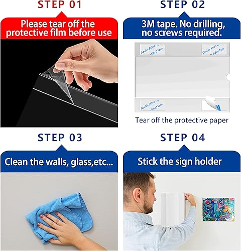 Miniatura 5 de TONICE Paquete de 3 soportes acrílicos de pared de 8.5 x 11 pulgadas con cinta adhesiva de doble cara, diseño de uso horizontal y vertical, marco de