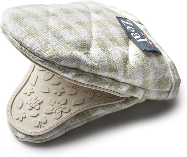 Zeal Gingham Mini Mitt Pot Holder, Cotton, Cream, 17.5 x 13.5 x 2.5 cm