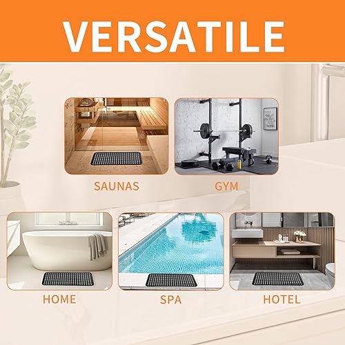 Miniatura 6 de Tapete de ducha negro, antideslizante, de secado rápido, con ventosas, 35 x 16 pulgadas