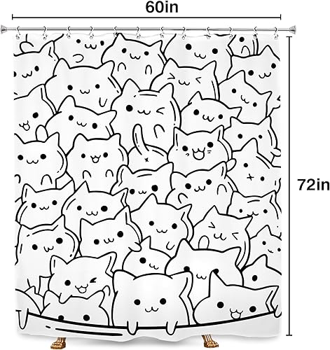 Miniatura 4 de SVBright Cortina de ducha con diseño de gato de 60 pulgadas de ancho x 72 pulgadas de largo para niños, divertida, negro, blanco, animal, linda,