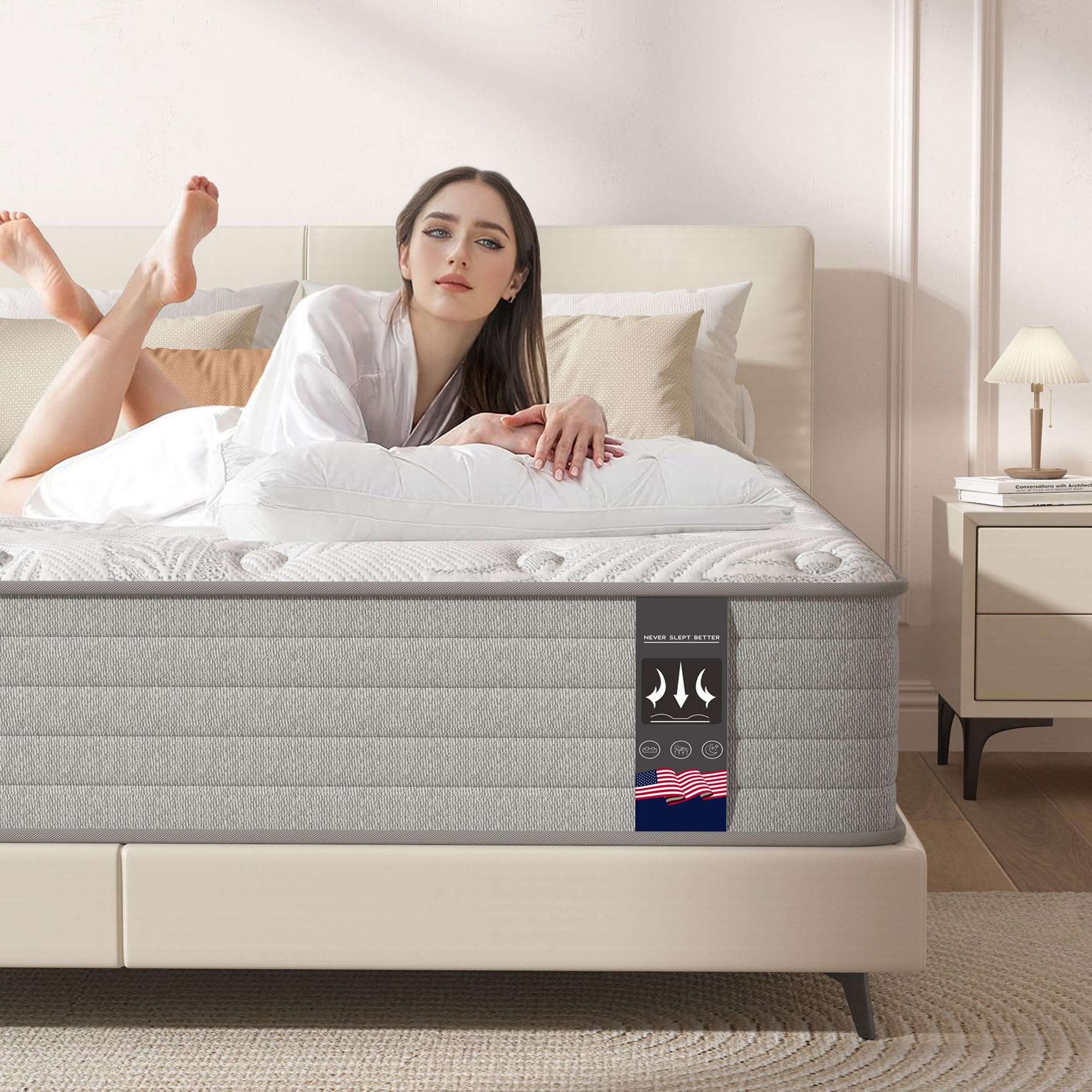Queen Mattress 12 inch, Medium Firm Hybrid Mattresses with Cooling Gel Memory Foam, Queen Mattress in a Box, Independent Spring for Motion Isolation,