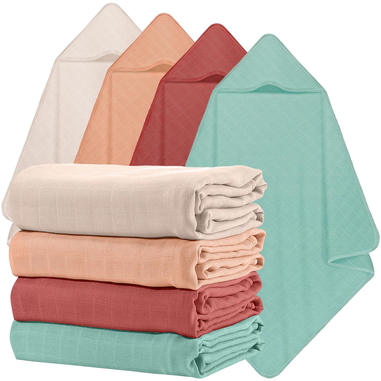 Preboun 4 Pcs Muslin Hooded Baby Towels,32"x 32" Cotton Newborn Bath Towel Muslin Infant Baby Blankets Absorbent Unisex Newborn Registry Gift for Girls Boys(Warm Colors)