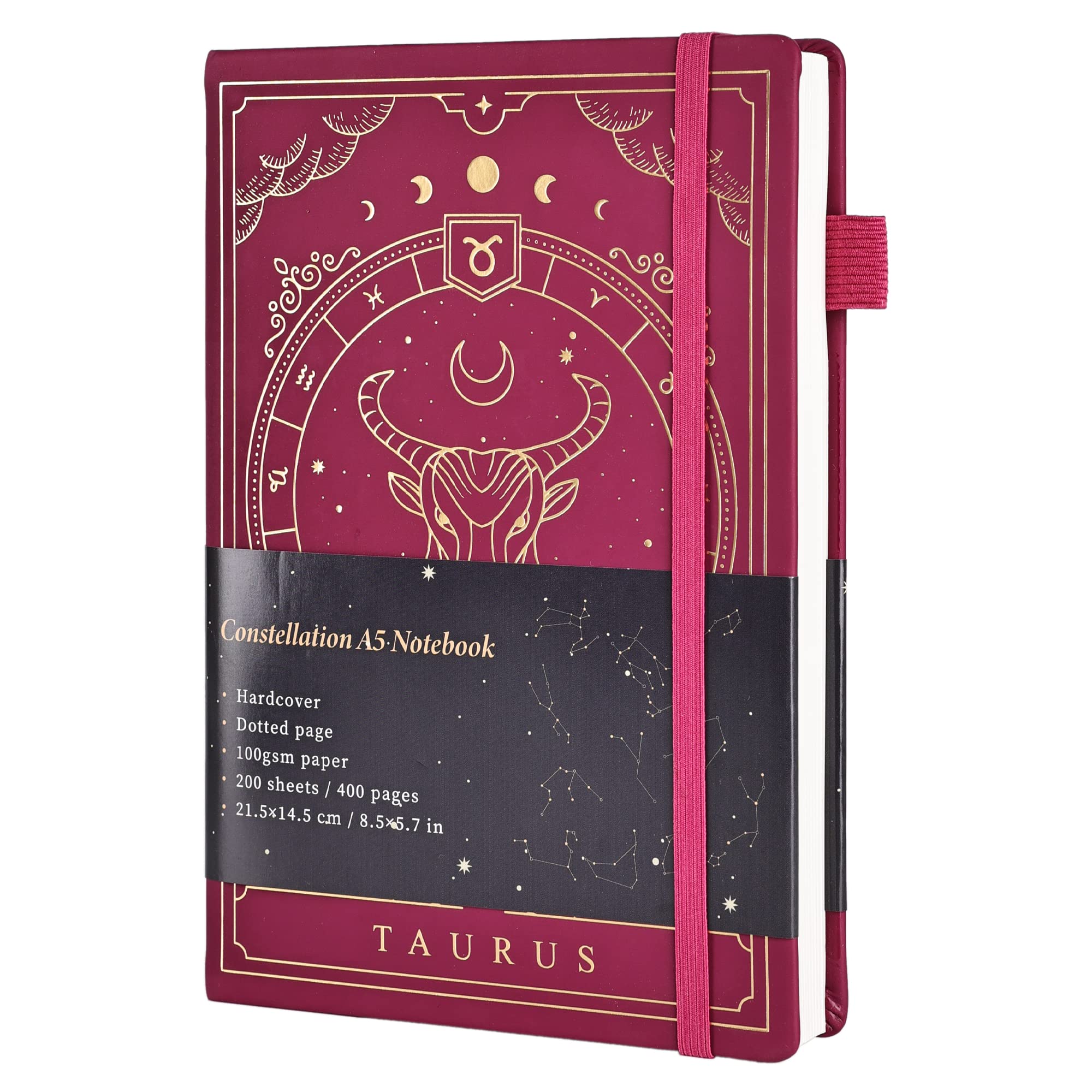 Constellations A5 Dotted Hardcover Journal Notebook, 100gsm 400pages Writing Paper, Bullet Organizers Notebook for Women, Men, Teens (Taurus)