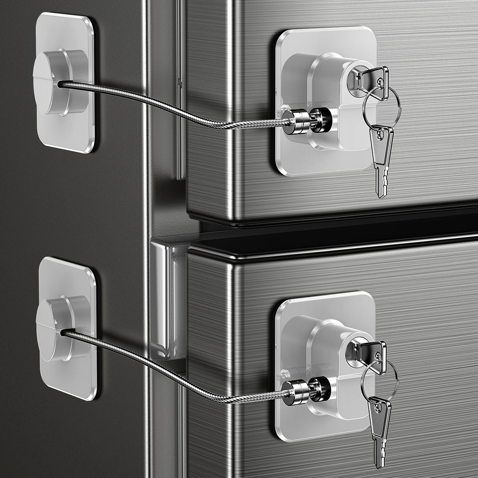 2 Pièce Cadenas Frigo Porte Avec des Clés pour Bébés, Enfants et Adultes, Verrou Frigo Auto-adhésif Bloque Cadenas Sécurité pour Frigo, Armoires et Tiroirs, Four, Fenêtres (Brevet) (Blanc-2 pièces)