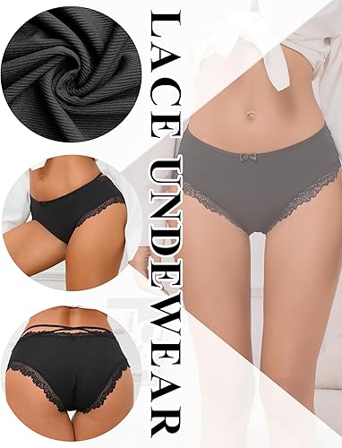 Miniatura 5 de Avidlove Ropa interior para mujer con ribete de encaje, calzoncillos clásicos con espalda cruzada, 4 paquetes