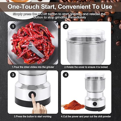 Miniatura 6 de Petyoung Molinillo eléctrico de especias, potente de 150 W, mini molinillo casero de un solo toque, máquina de aplastar 10.8 fl oz, multifunción