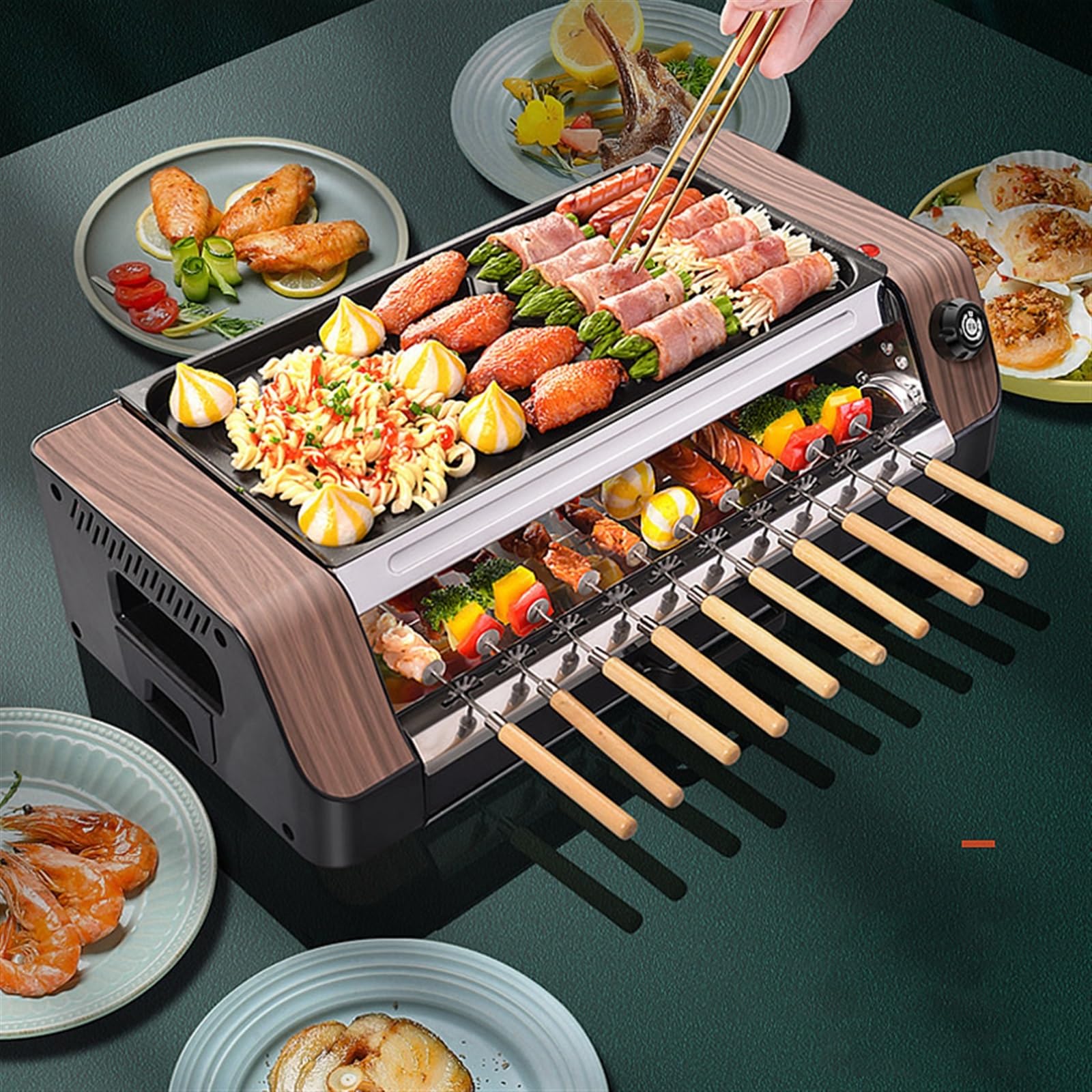 Frytkownice, Automatyczna obrotowa maszyna do grillowania bezdymnego w domu Hot Dog Szaszłyki z baraniny Maszyna