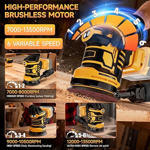 Miniatura 3 de Lijadora orbital aleatoria de 5 pulgadas, lijadora inalámbrica compatible con batería Dewalt de 20 V (sin batería), lijadora eléctrica sin