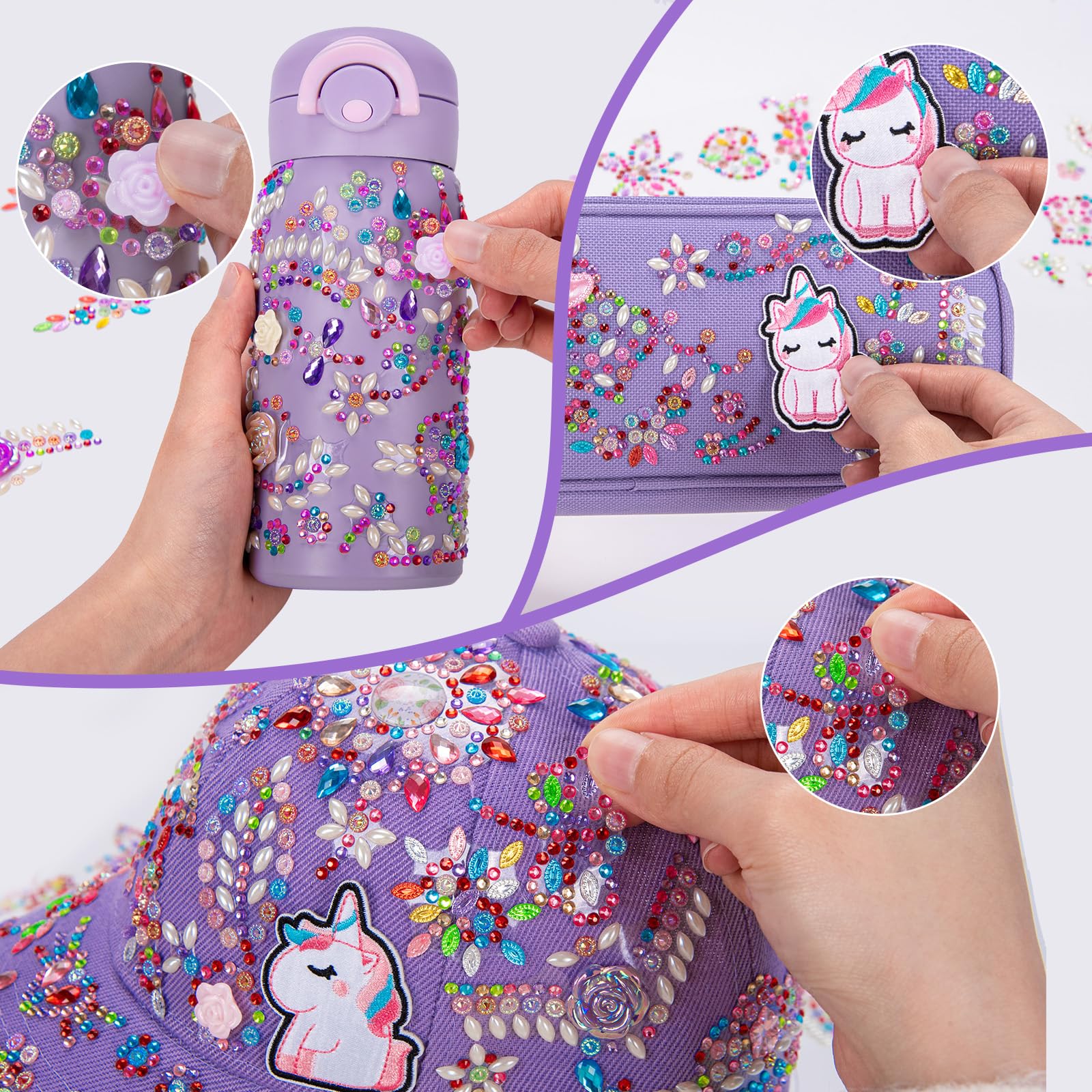 Kit Fai Da Te Borraccia E Berretto Con Pietre Glitterate - Regalo Per Ragazze 4-12 Anni | Stile Unicorno - Foto 3