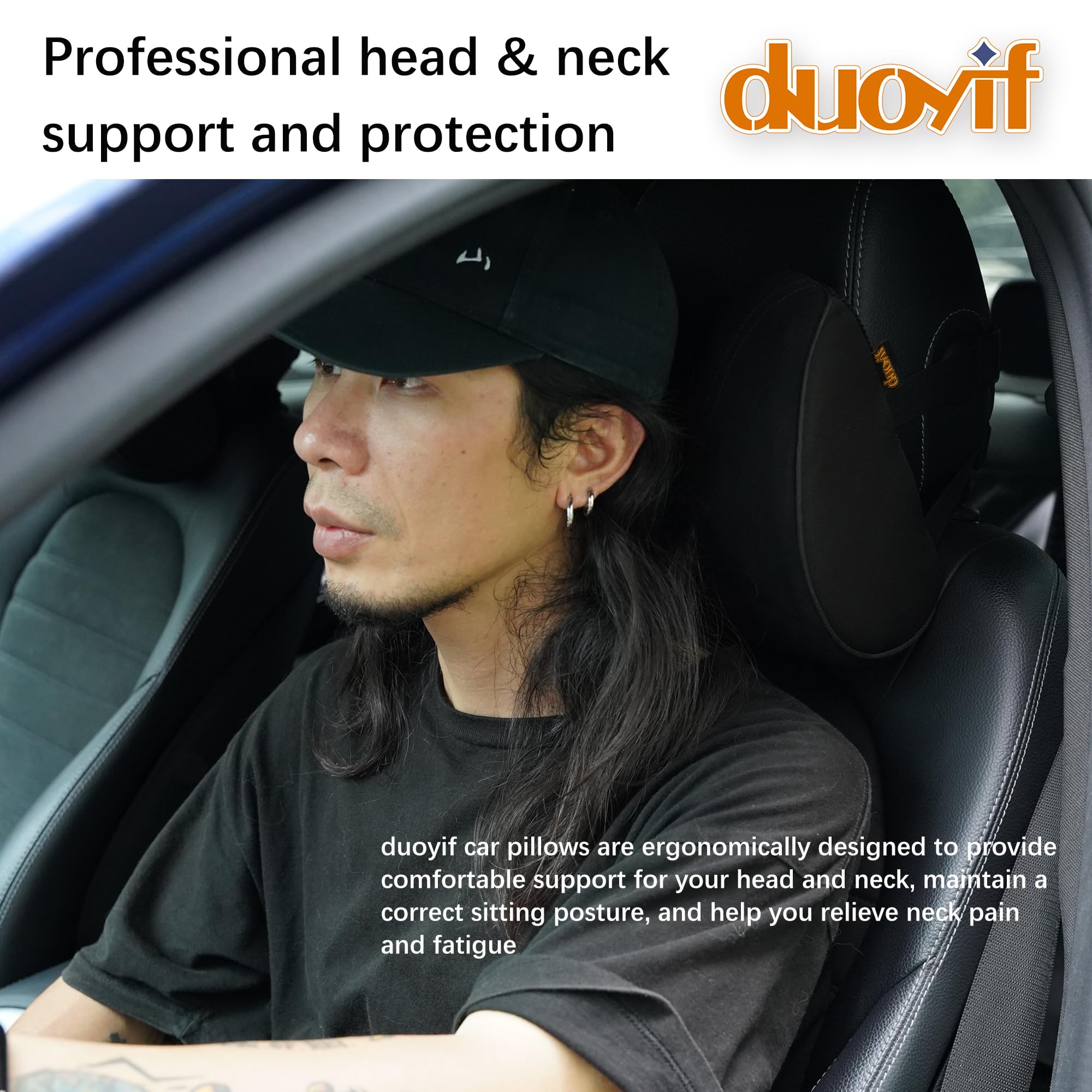 duoyif Cuscino Poggiatesta Auto, Regolabile Cuscino Cervicale in Pelle Scamosciata e Memory Foam, Poggiatesta Guida Confortevole, Supporto per il Collo, Supporto Testa per Sedile Auto 1pezzo