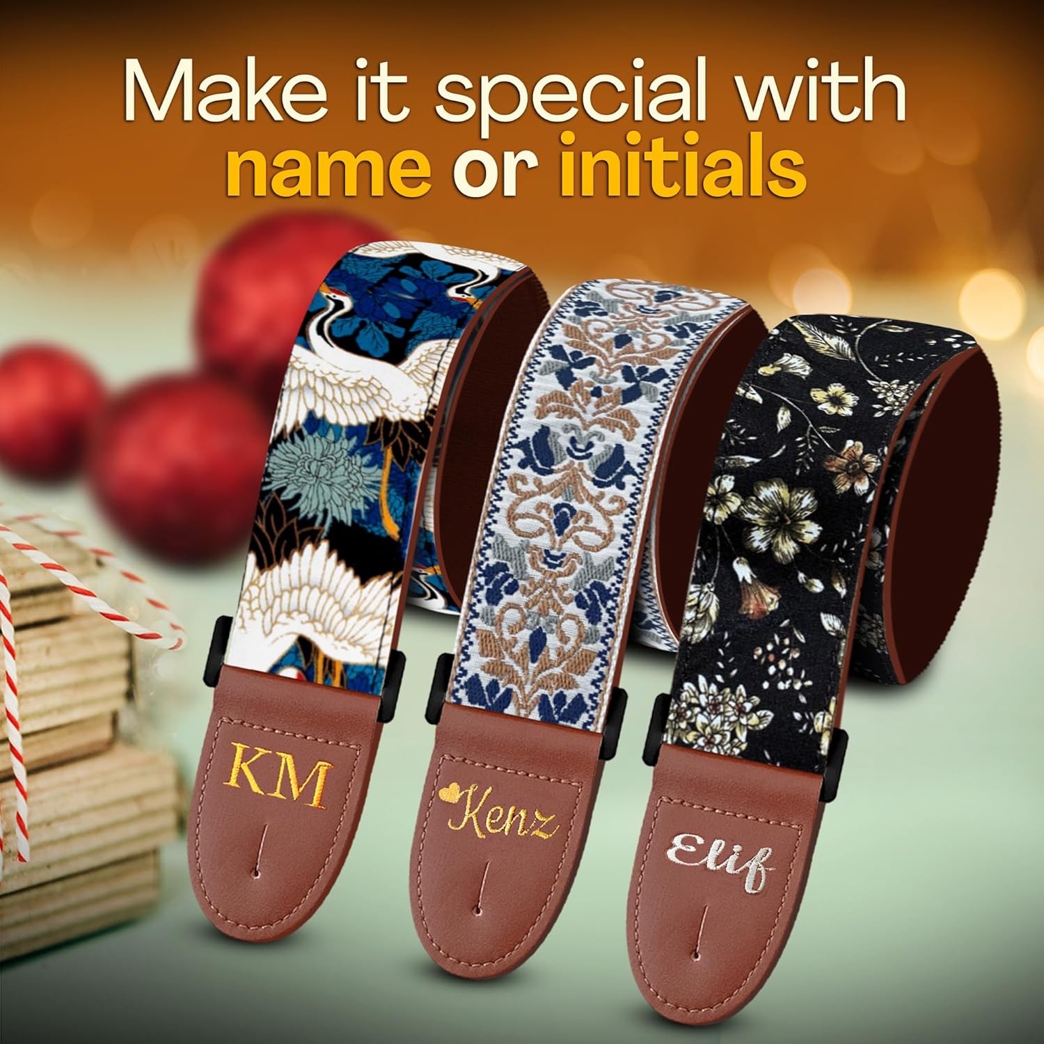 Art Tribute Personalized Guitar Strap - Add Name or Initials For Acoustic, Electric & Bass Guitars
