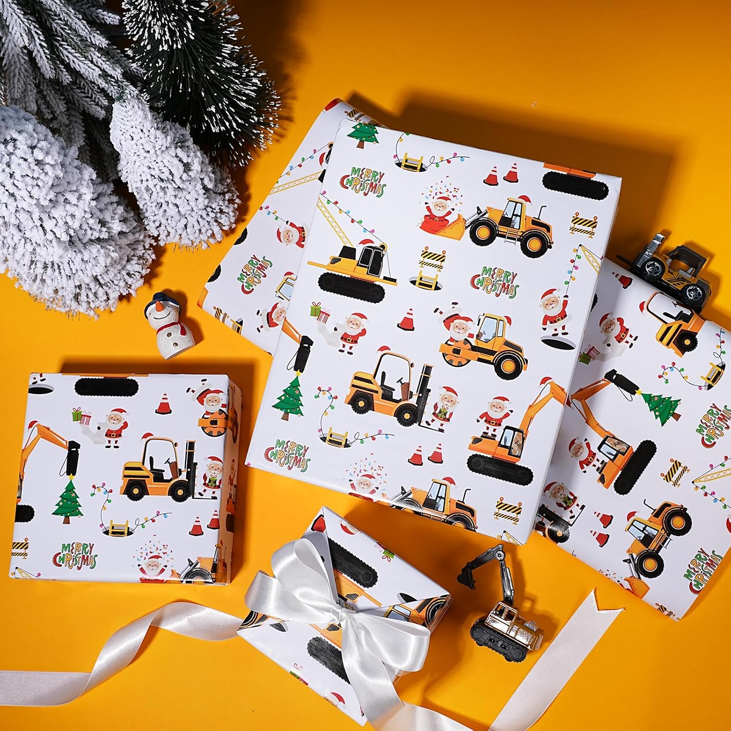 BIOBROWN Construction Christmas Wrapping Paper Roll with Cartoon Santa image 5