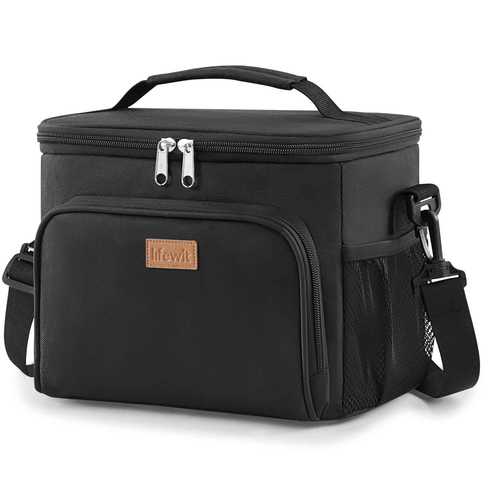 Lifewit Isolierte Kühltasche, Wiederverwendbare Lunchtasche, Tragbare Kühlbox auslaufsicher, Tragetasche mit verstellbarem Schulterriemen für Erwachsene für Arbeit/Picknick, Schwarz, 15L 24 Dosen