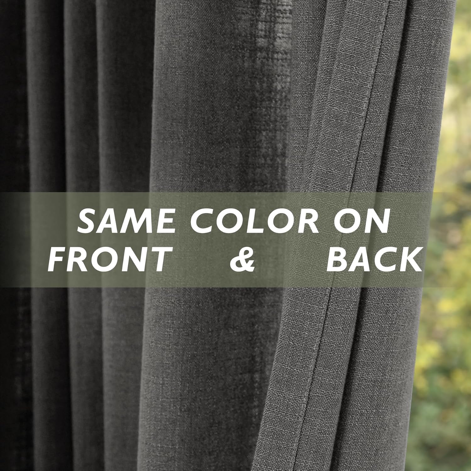 Fcosie Extra Long 132 Inches Linen Curtains for High Ceiling Living Room Bedroom, 11 FT Nickel Grommets Custom Made Drapes, Carbon Grey Privacy Drapery for Loft Sliding Door, 2 Panels, 50" Wx132 L