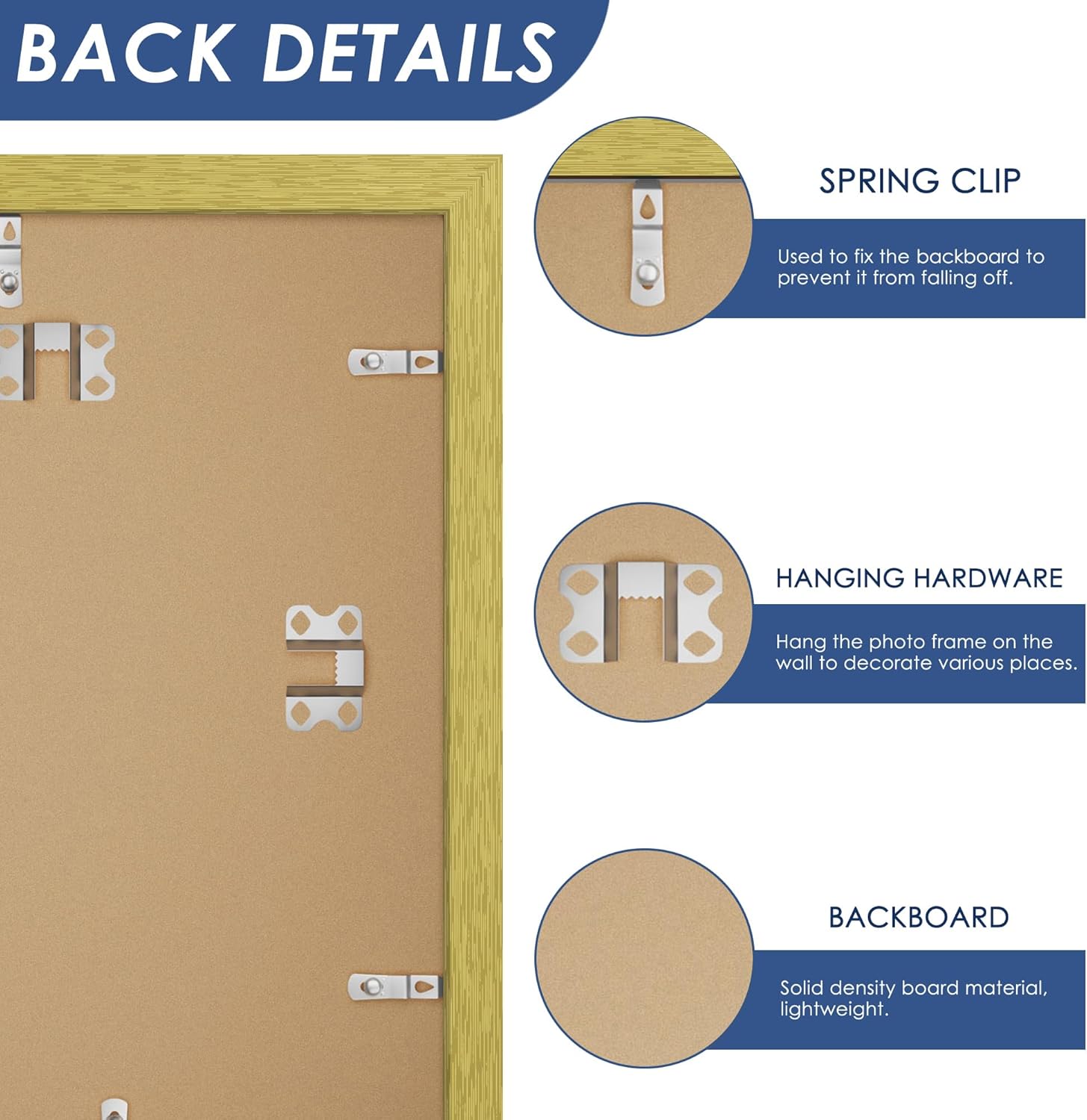 PEALSN 11x14 Picture Frame Set of 6, Display Pictures 8x10 with Mat or 11x14 without Mat for Wall Mounting or Table Top Display, Photo Frames Collage for Wall Decor, Gold. - Image 4