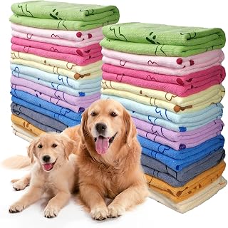 SENONAPO 30 Pack Microfiber Dog Towels 20x40 Inch - Quick Drying Absorbent Bath Towels for Dogs Cats All Sizes Colorful Grooming
