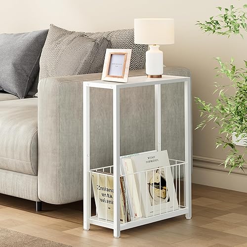 Miniatura 2 de Narrow Side Table with Magazine Holder, Skinny End Table Perfect for Small Spaces, Space-Saving Design for Living Room, Bedroom, or Office, 7.1" D x