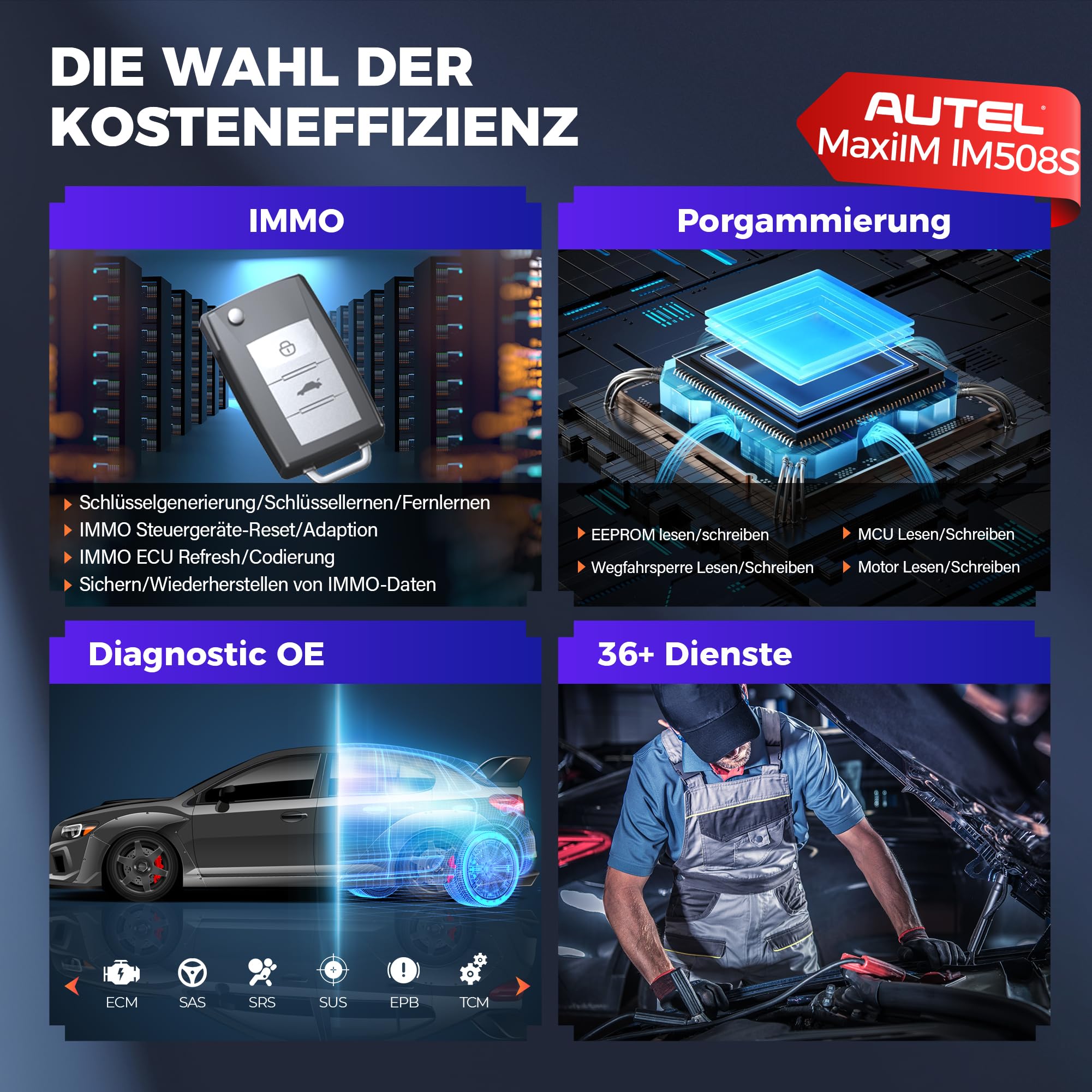 Autel MaxiIM IM508S Scanner [2 Jahres Update] Schlüssel Programmierwerkzeug mit XP200 Programmierer, Bidirektional Kontroll Auto Diagnosegerät, IMMO-Funktionen, 40+ Dienste, Alle Systemdiagnose