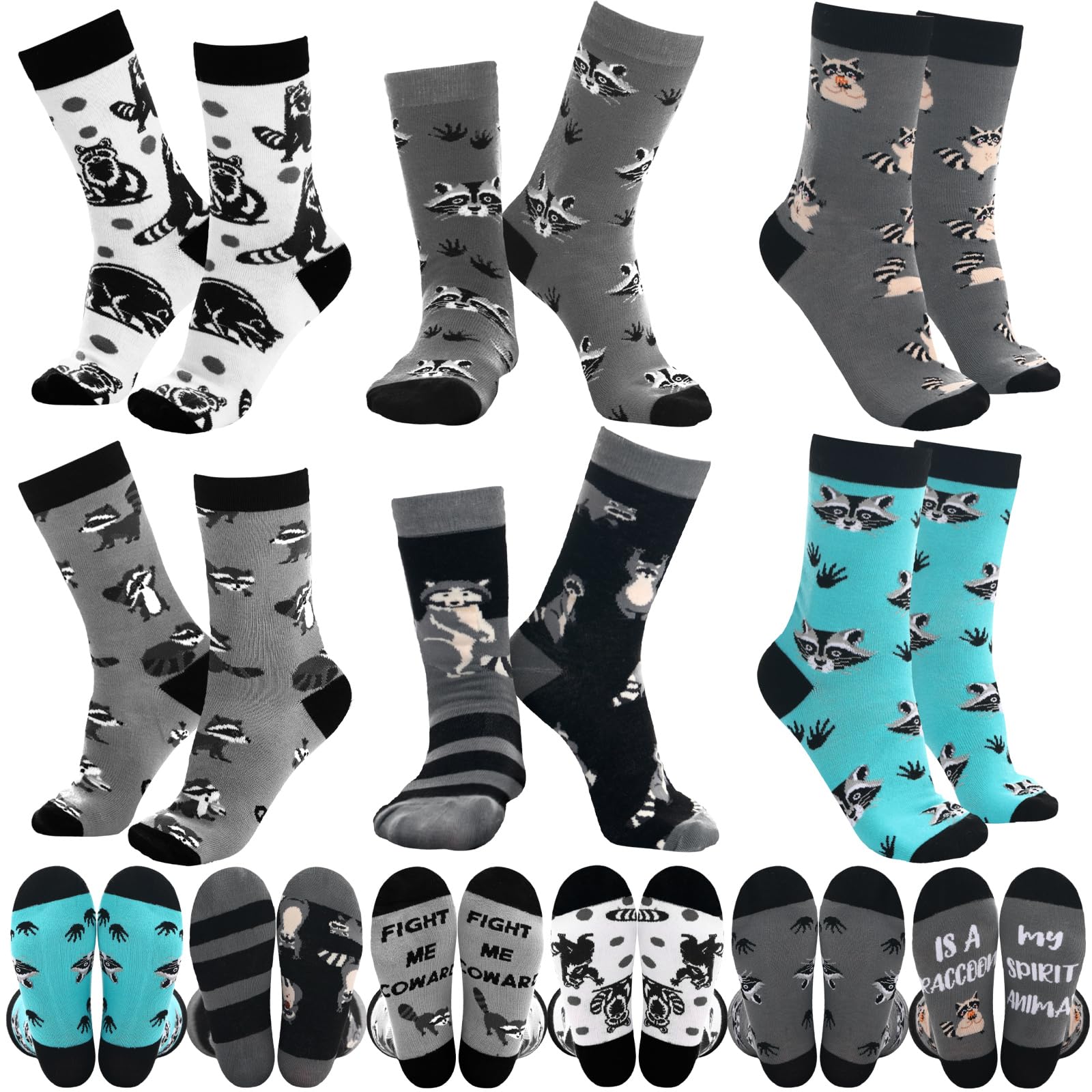 shihanee 6 Pairs Christmas Raccoon Socks for Men Women Funny Animal Christmas Socks Gift Novelty Stocking Xmas Raccoon Gifts Stuffed for Animal Lover Athletic Sport Teens Xmas Birthday Party Favors-picture-38