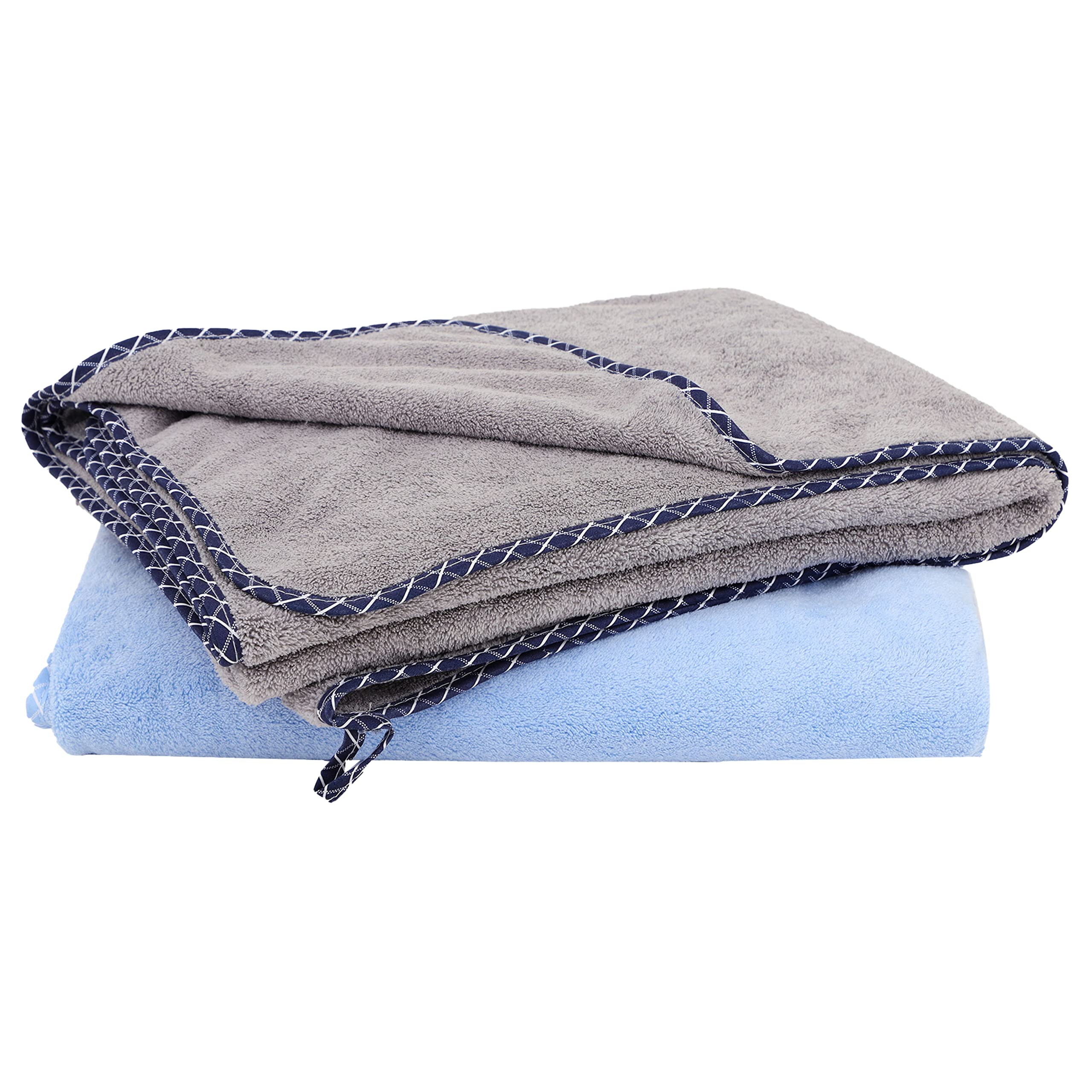 UrbanLeaf Microfiber Large Bath Towel | Quick Dry Super Absorbent - Bath Towel For Men And Women | Blue & Grey | Towel For Bath, Travel, Gym, Beach, Pool, And Yoga (70 X 140 Cms), 250 TC